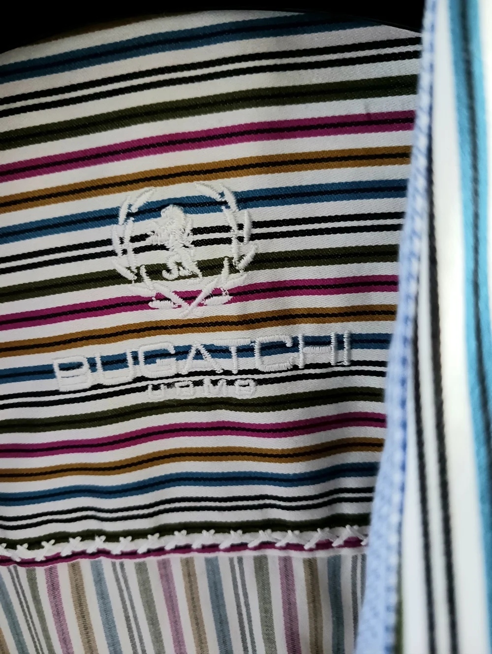 BUGATCHI UOMO Men's Striped Button Down Dress Shirt Gold Pink Green Blue Size M - Picture 9 of 12